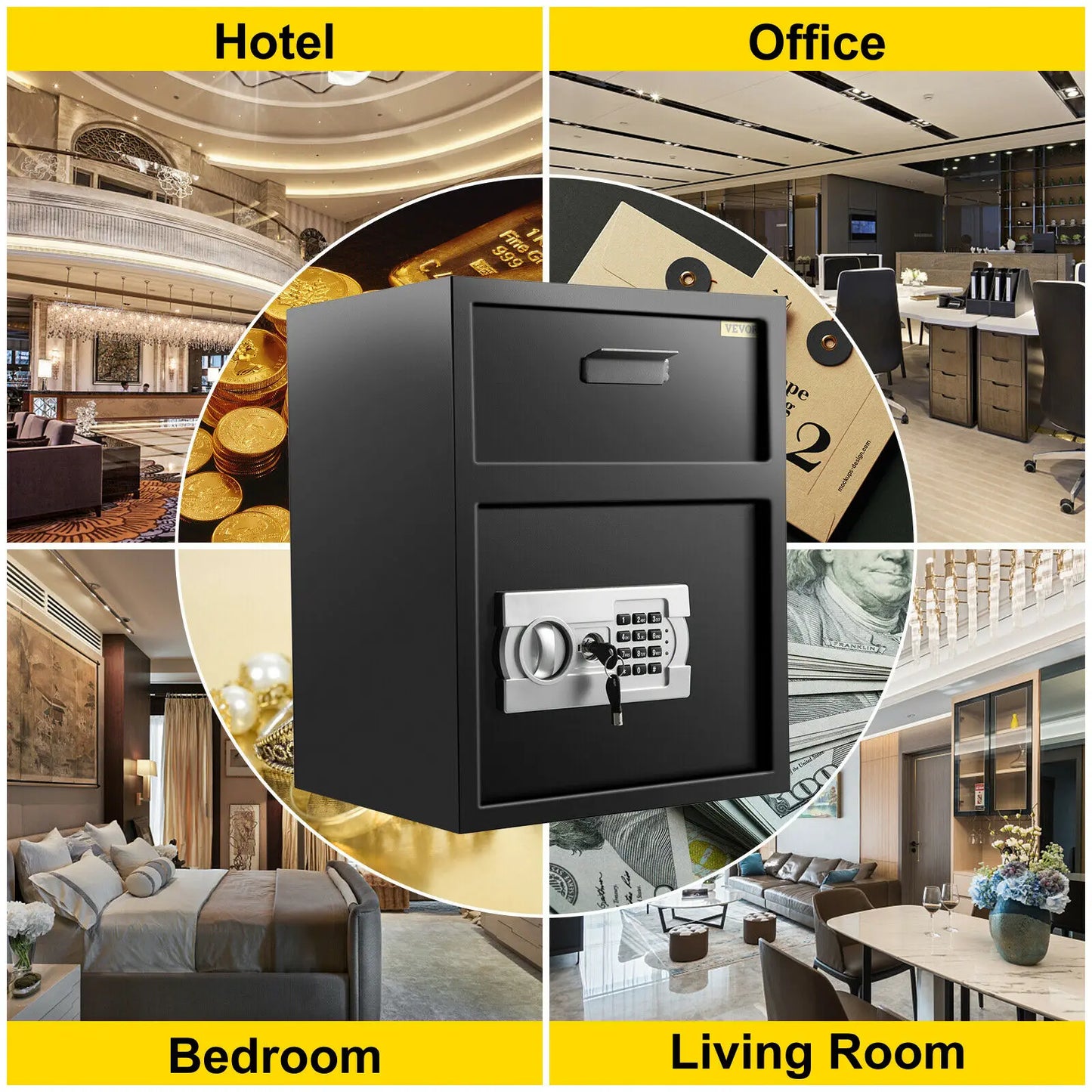 VEVOR Electronic Safe Deposit Box with Drop Slot Secret Hidden Piggy Bank Security Digital Access and Two Keys for Storing Money and Guns