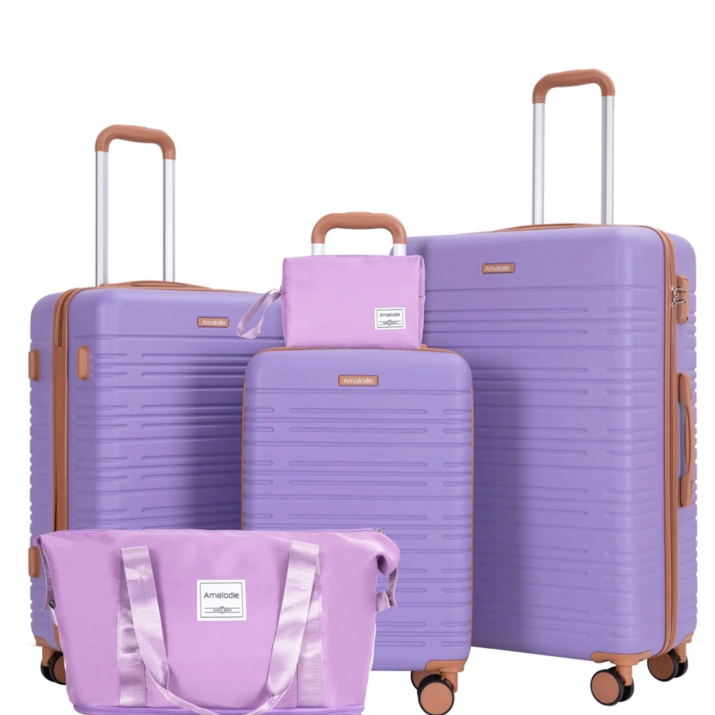 5 Piece Hardshell Luggage Set with Double Spinner Wheels Travel Duffel Bag and Toiletry Bag