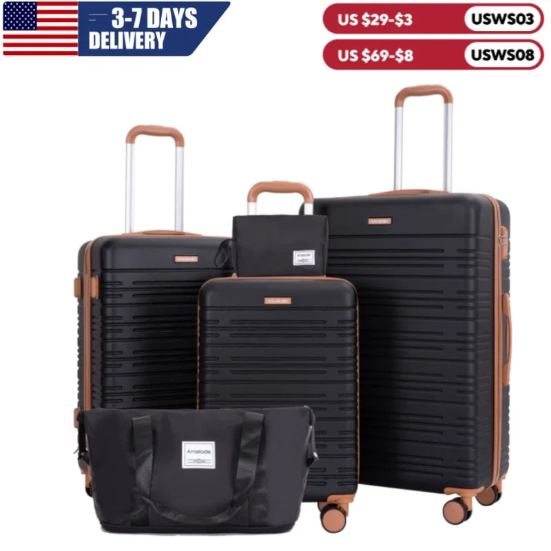 5 Piece Hardshell Luggage Set with Double Spinner Wheels Travel Duffel Bag and Toiletry Bag