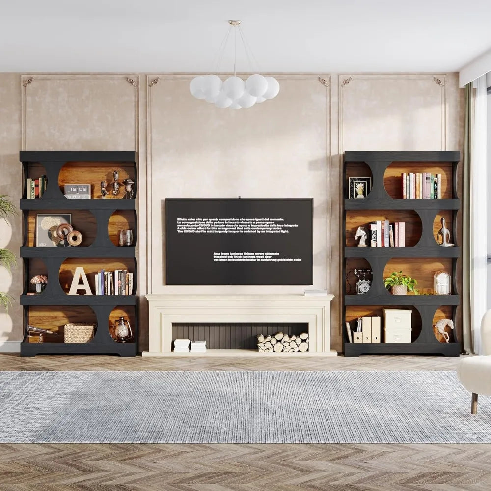 71 Inch Tall Bookcase Set of 2 Modern Wood Display Shelves