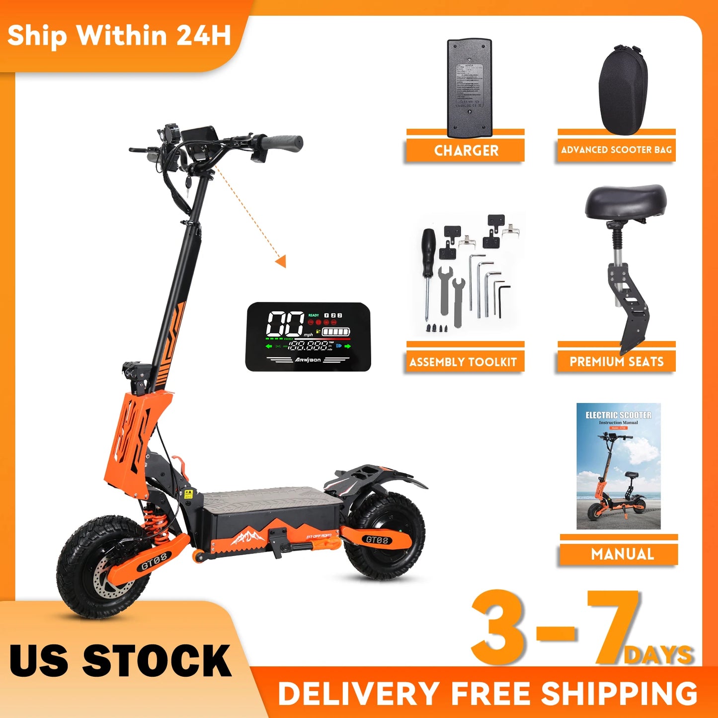 Adult Electric Scooter Dual Motor Top Speed 50MPH