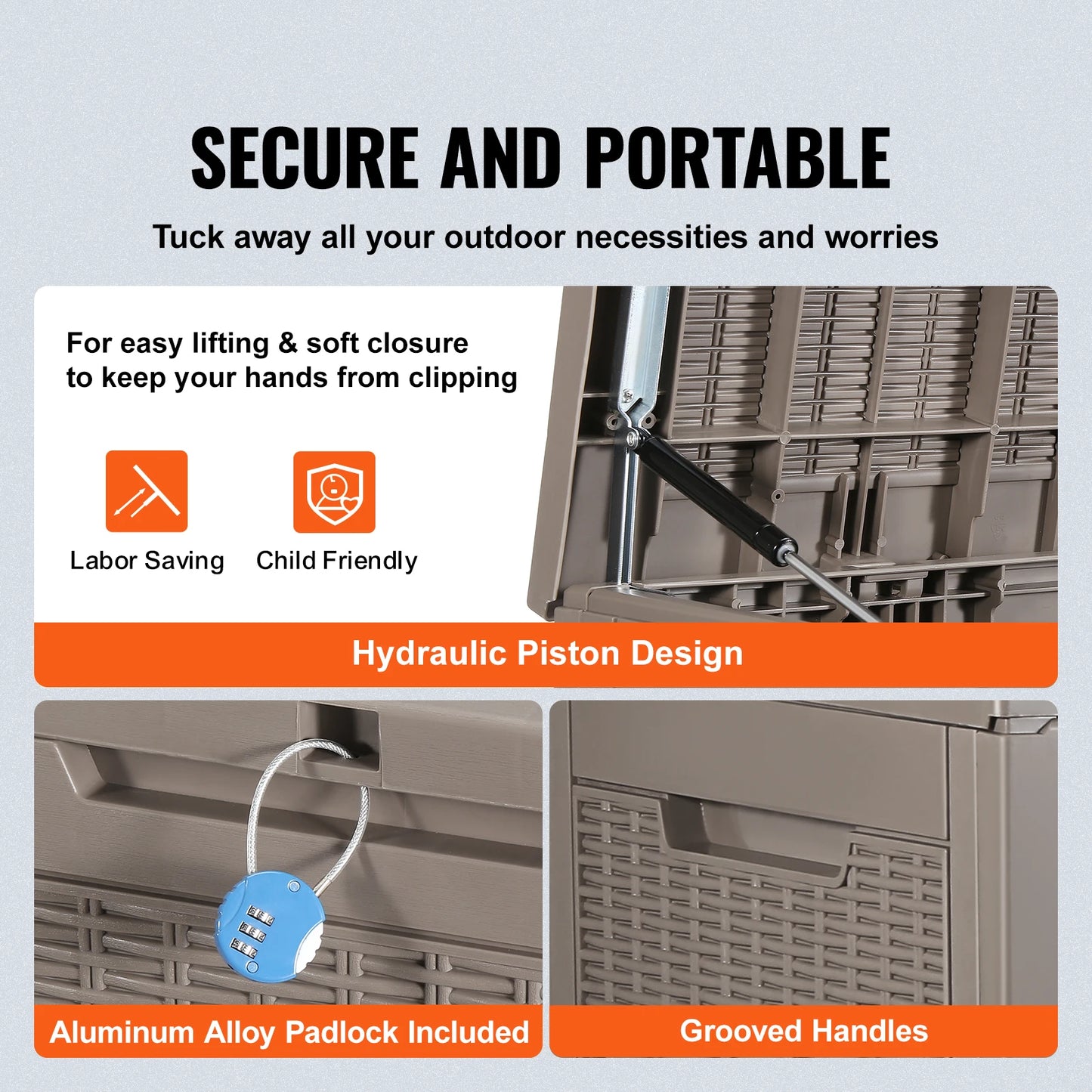 VEVOR Deck Box 100/120 Gallon Outdoor Storage Box Waterproof PP Deckbox with Aluminum Alloy Padlock for Patio Furniture and Pool Toys