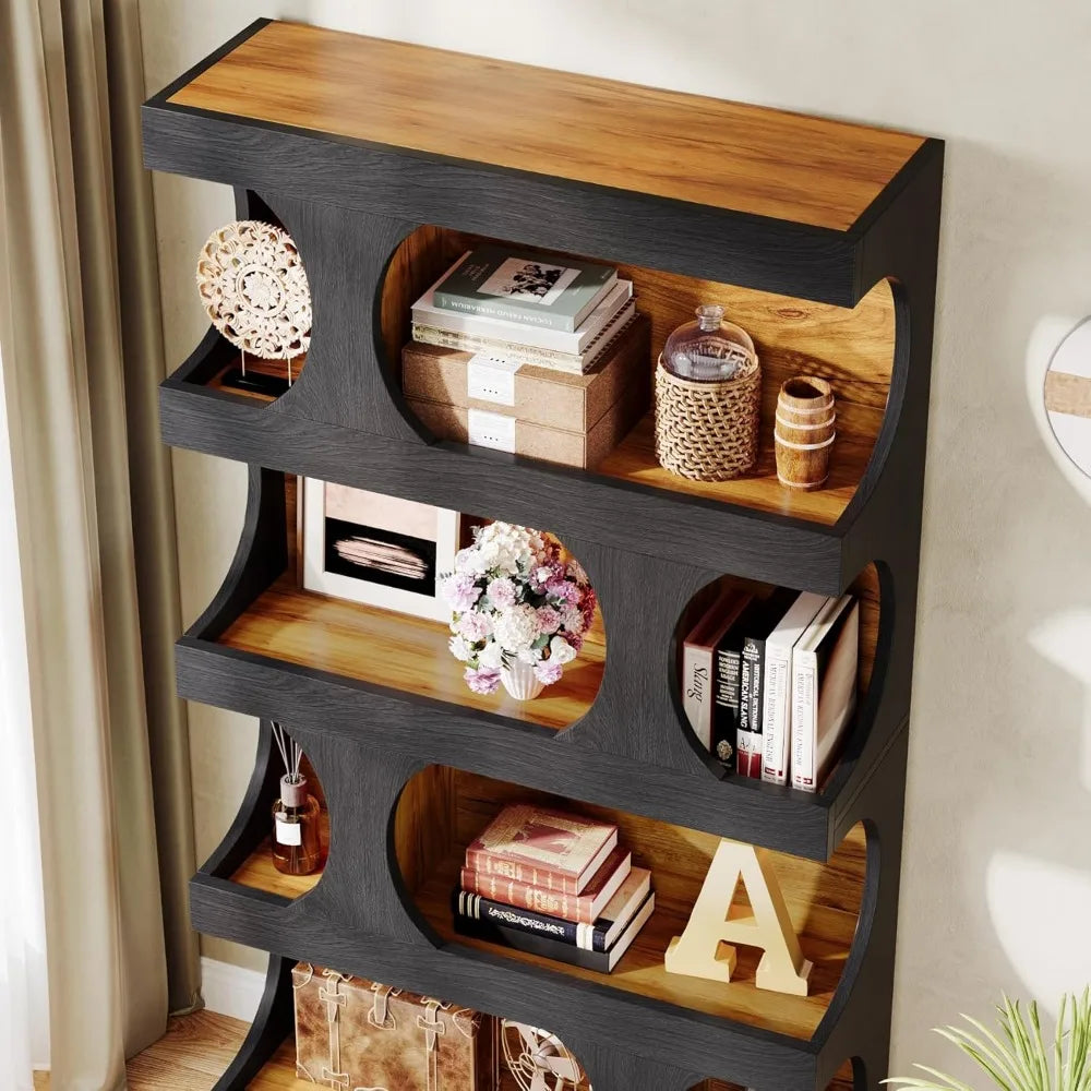 71 Inch Tall Bookcase Set of 2 Modern Wood Display Shelves