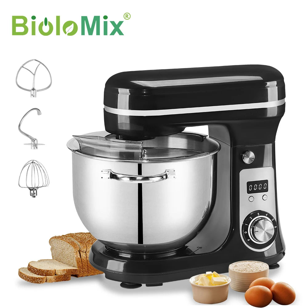 BioloMix Kitchen Food Stand Mixer 1200W 6L Blender with Quiet Motor Cream Egg Whisk and 6 Speed Settings