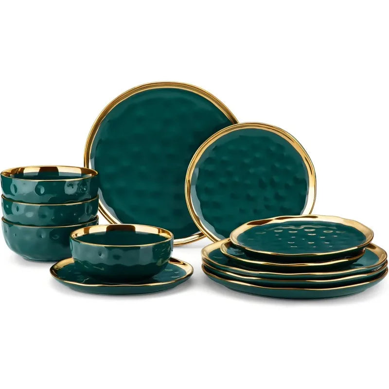 12 Pieces Plates and Bowls Sets, Porcelain