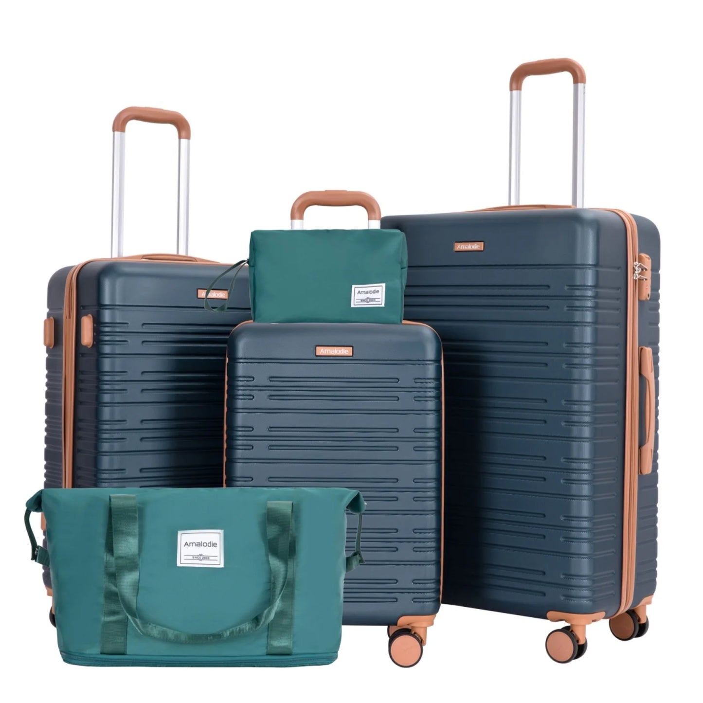 5 Piece Hardshell Luggage Set with Double Spinner Wheels Travel Duffel Bag and Toiletry Bag