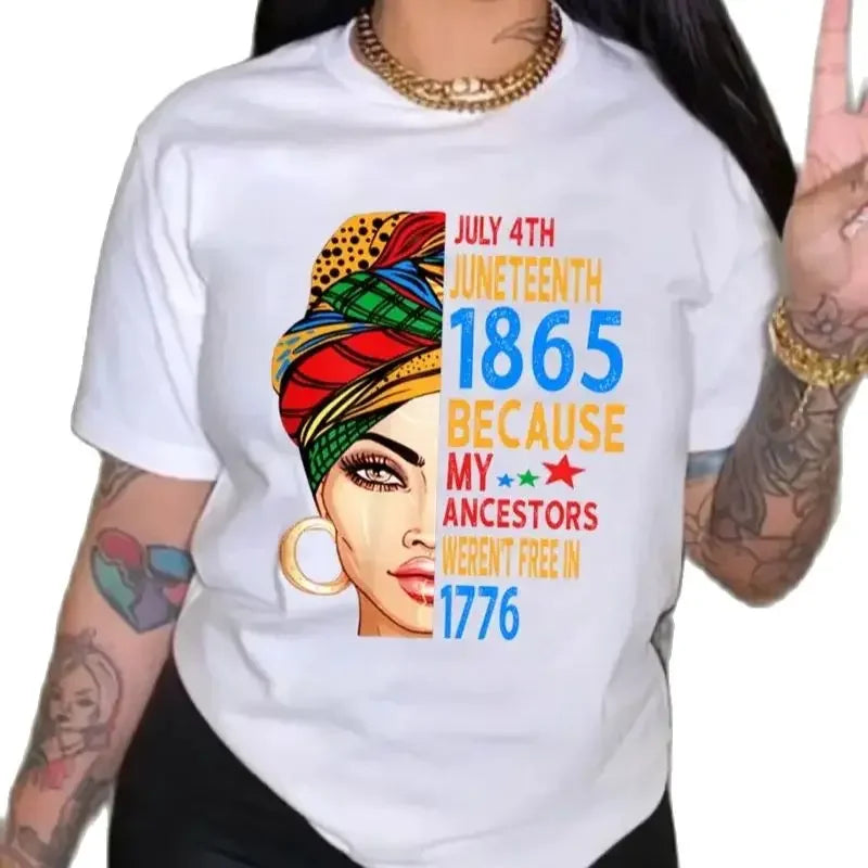 Plus Size Juneteenth T-Shirt for Women, Short Sleeve Crew Neck