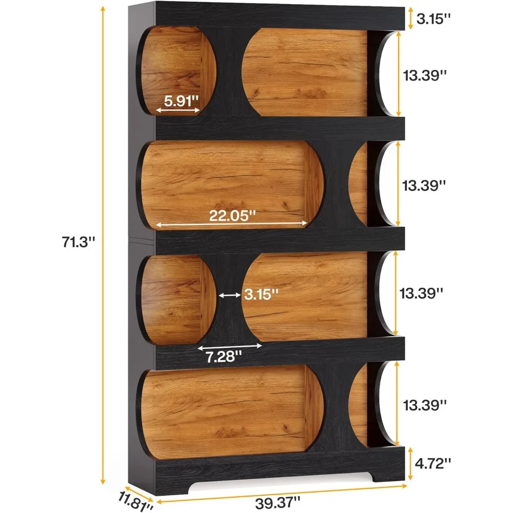 71 Inch Tall Bookcase Set of 2 Modern Wood Display Shelves