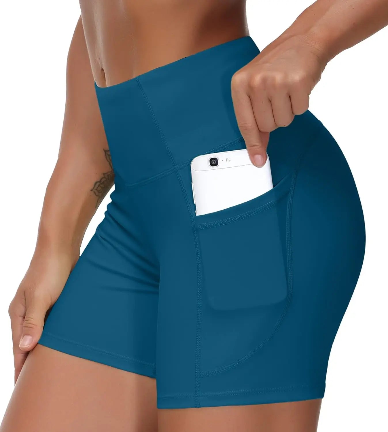 High Waist Yoga Shorts Tummy Control with Deep Pockets