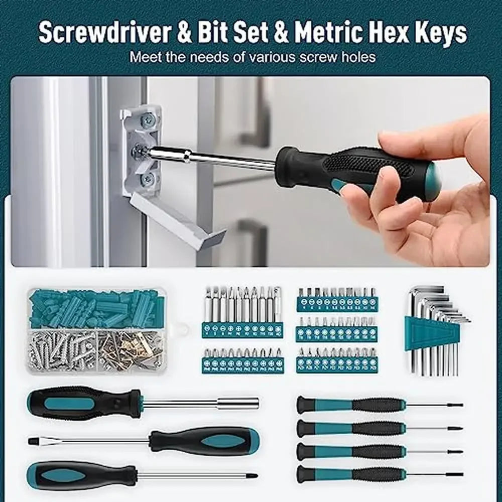 281 Piece Home and Auto Tool Kit Set Including Socket, Wrench & Hammer