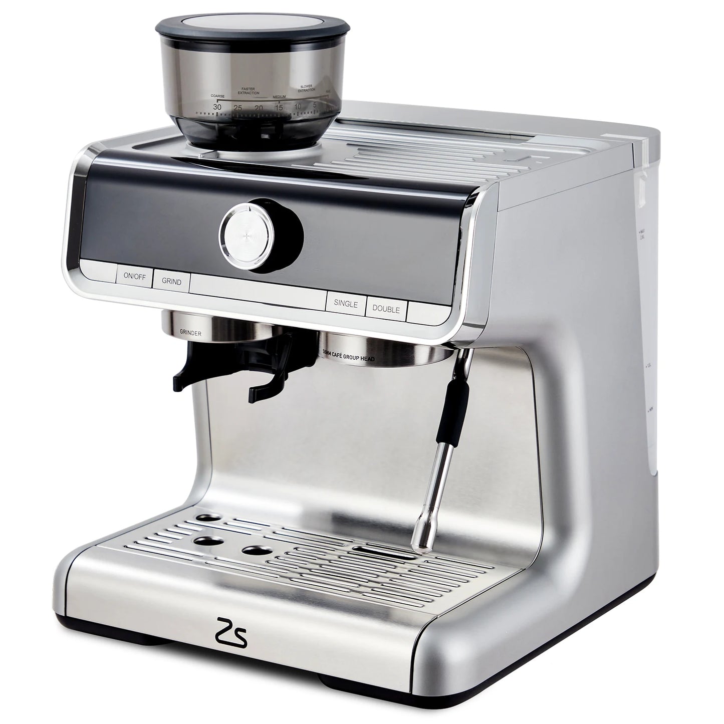 Espresso Machine with Grinder and Milk Froth Steam Wand Stainless Steel 16 Cups
