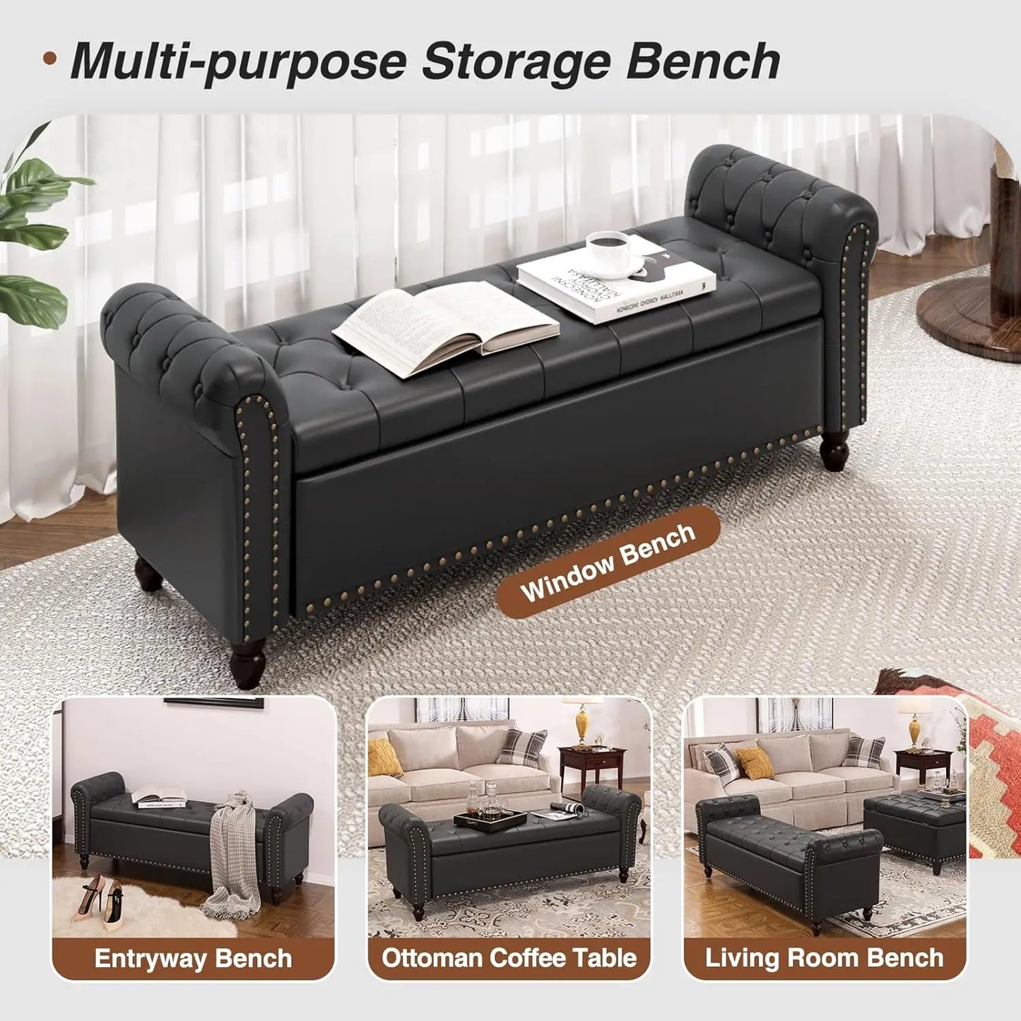 Faux Leather Storage Ottoman Bench