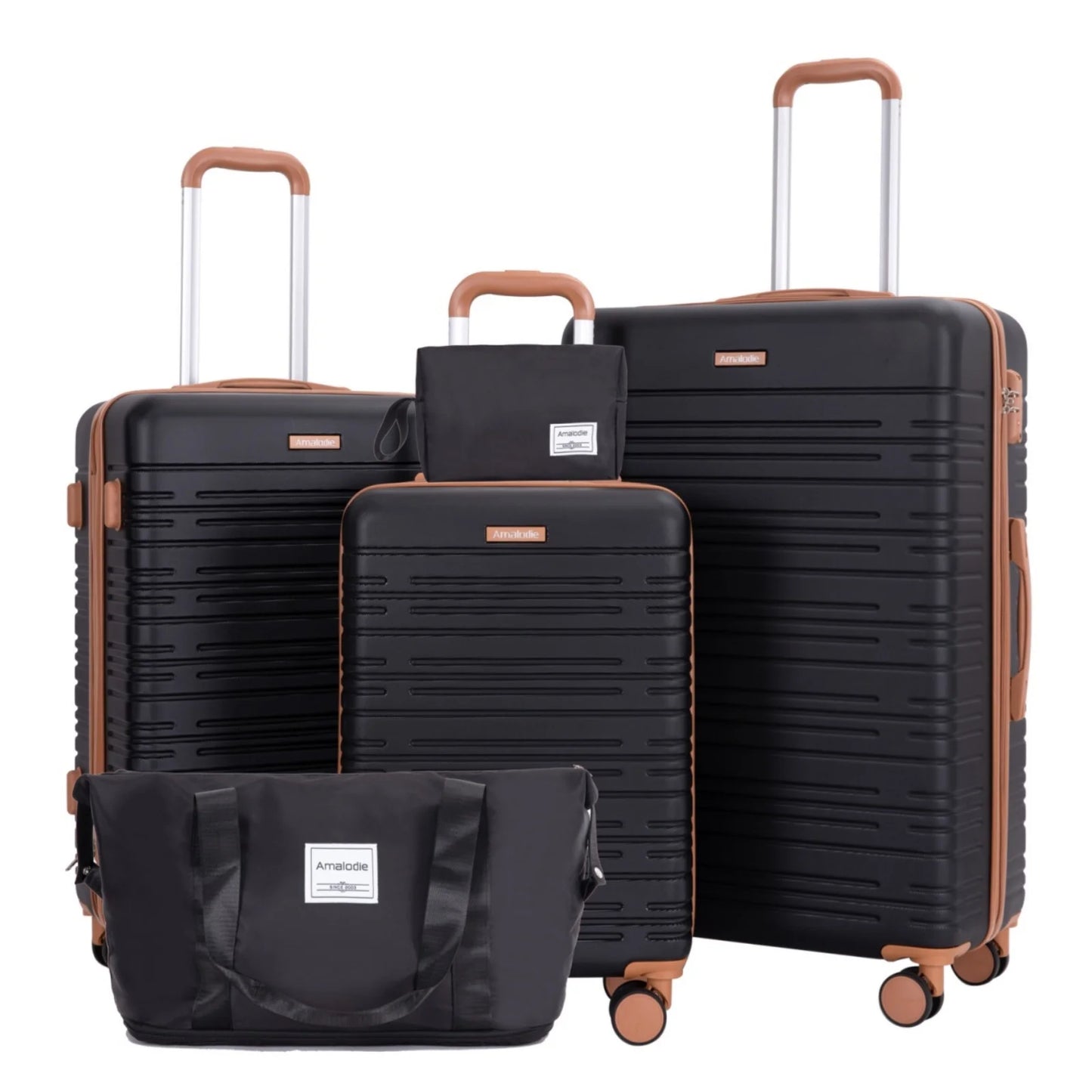 5 Piece Hardshell Luggage Set with Double Spinner Wheels TSA Lock Travel Duffel Bag and Toiletry Bag