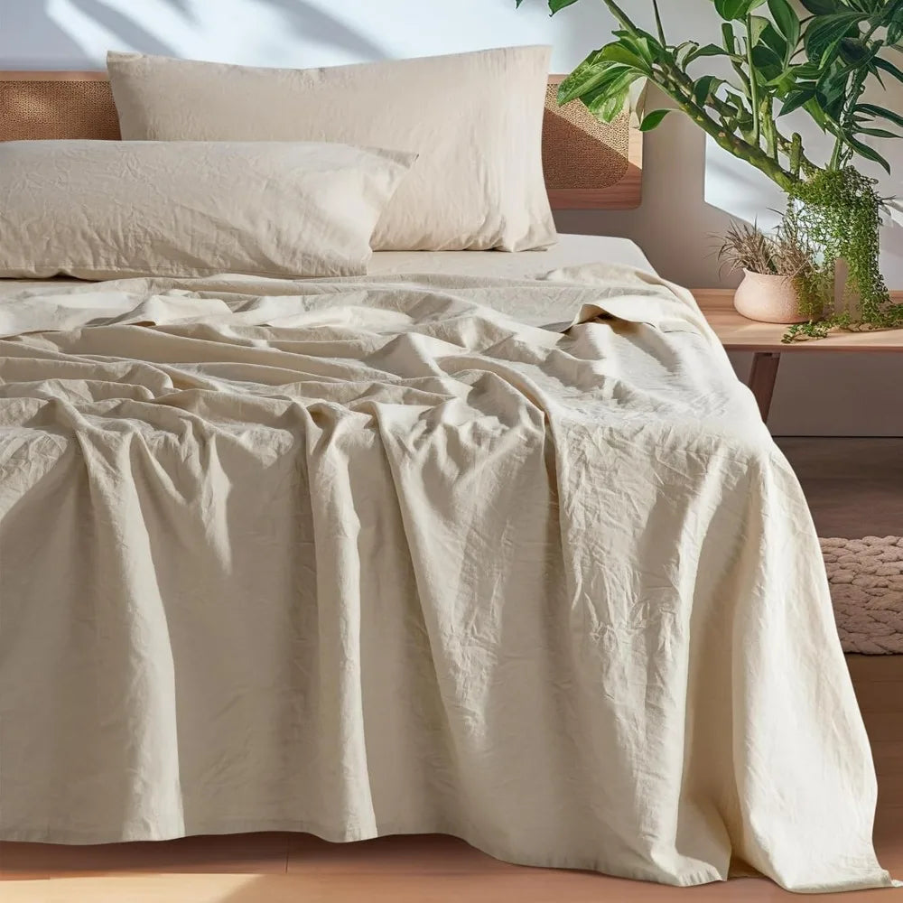 100% French Pure Linen Sheets, Breathable and Durable