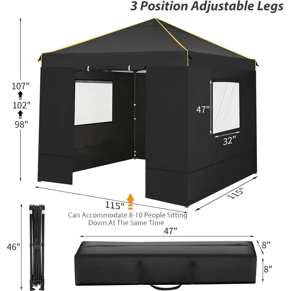 10x10 Pop Up Tent with 4 Side Walls & Mesh Windows