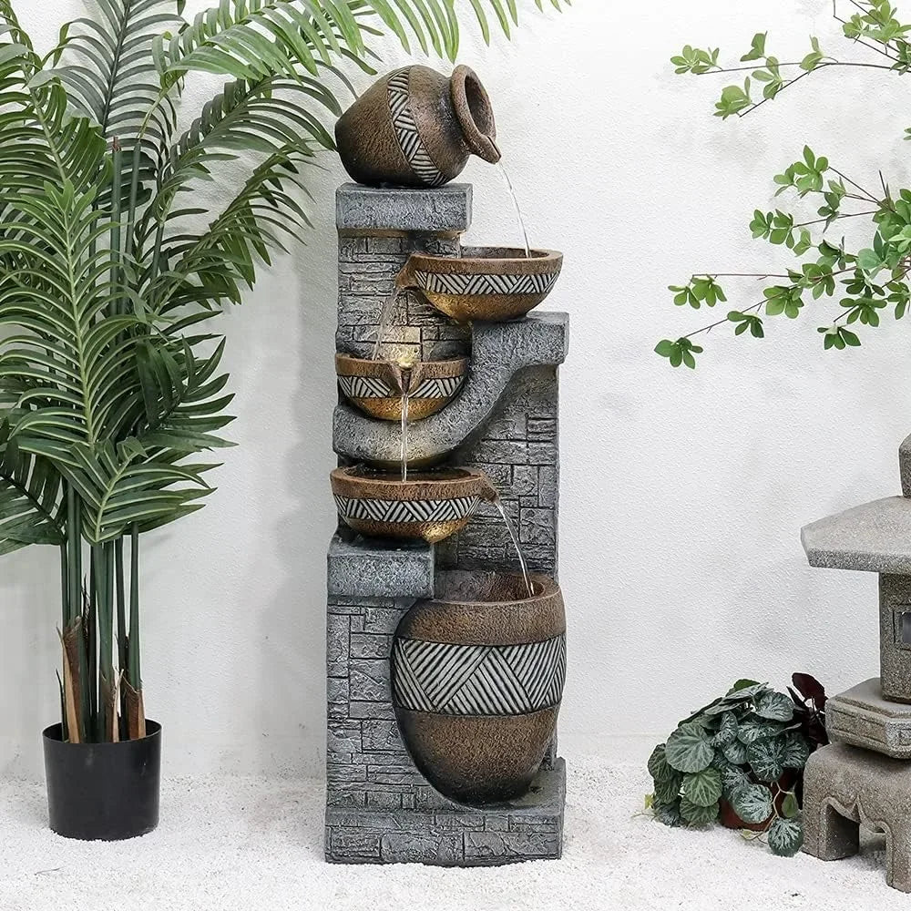 5-story indoor/outdoor garden fountain -42.5-inch modern floor standing stacked water feature -suitable for courtyard decoration