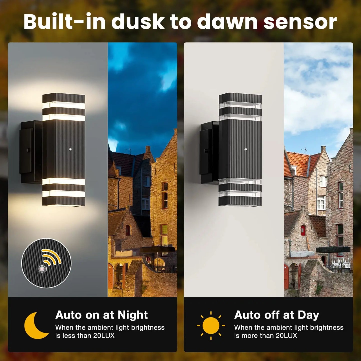 Outdoor Porch Lights with Outlet, Dusk to Dawn