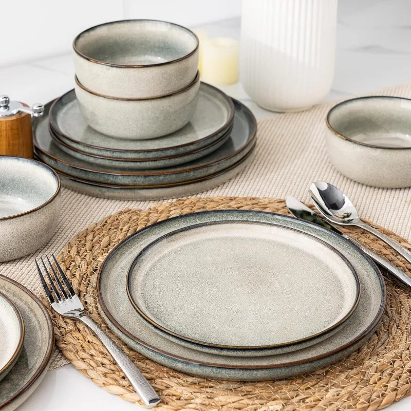 Ceramic Dinnerware Sets for 4, 12 Pieces Stoneware