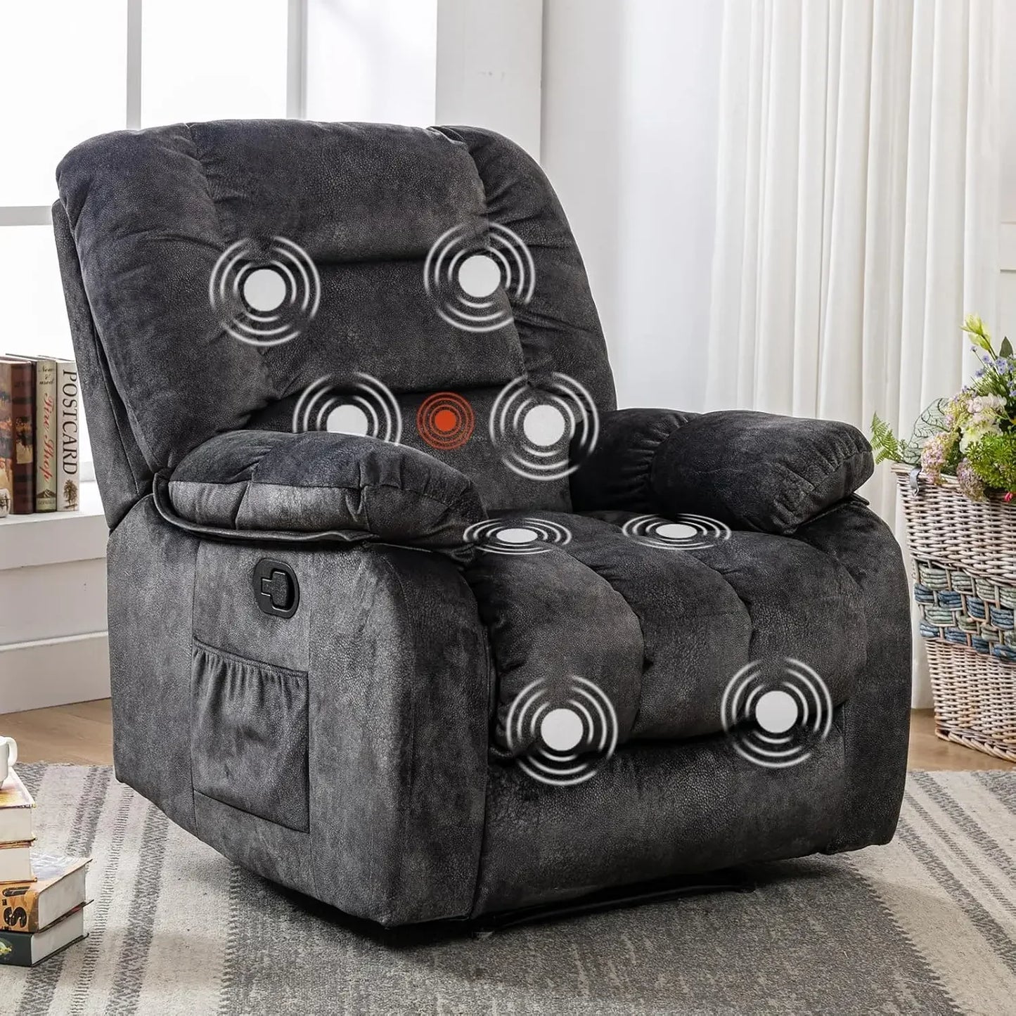 Overstuffed Massage Recliner Chairs with Heat and Vibration