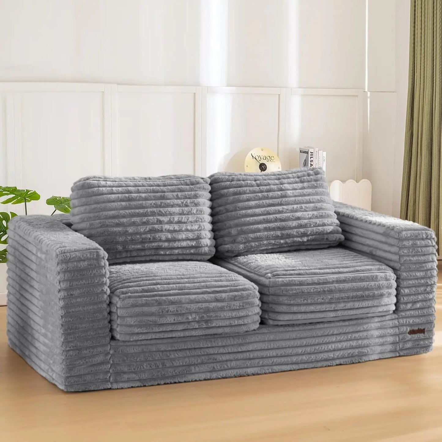 Two-Seat Bean Bag Sofa with Pillows and Armrests