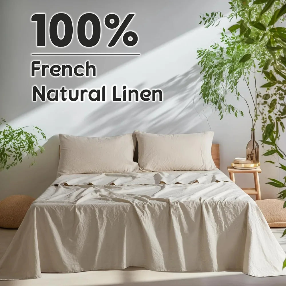 100% French Pure Linen Sheets, Breathable and Durable