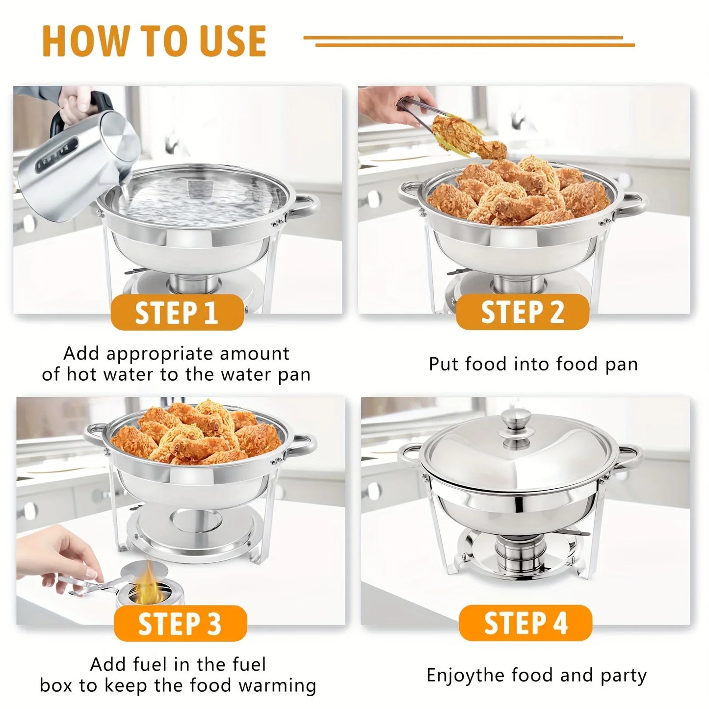 1/2/4/6/8 Packs 5-Qt Stainless Steel Chafing Dish Buffet