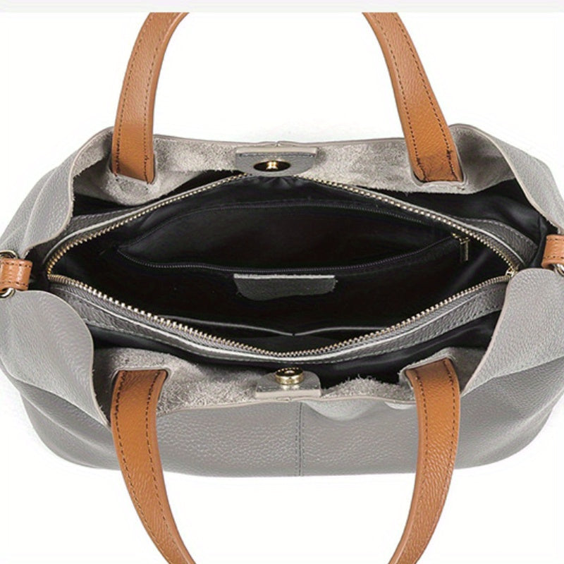 Women's Genuine Leather Tote Bag - Large Capacity, Adjustable Shoulder Strap