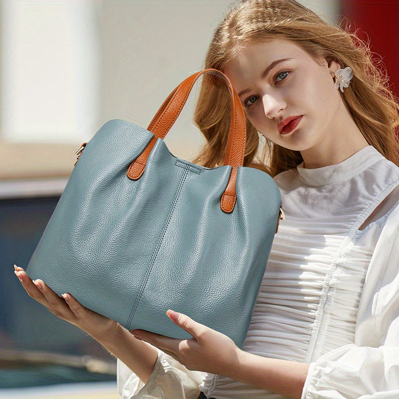 Women's Genuine Leather Tote Bag - Large Capacity, Adjustable Shoulder Strap