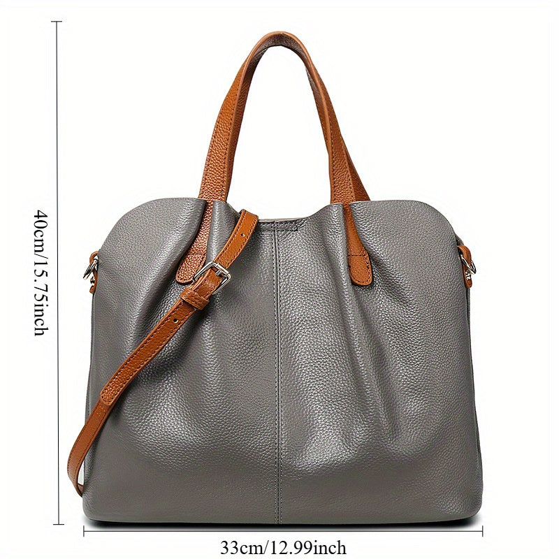 Women's Genuine Leather Tote Bag - Large Capacity, Adjustable Shoulder Strap