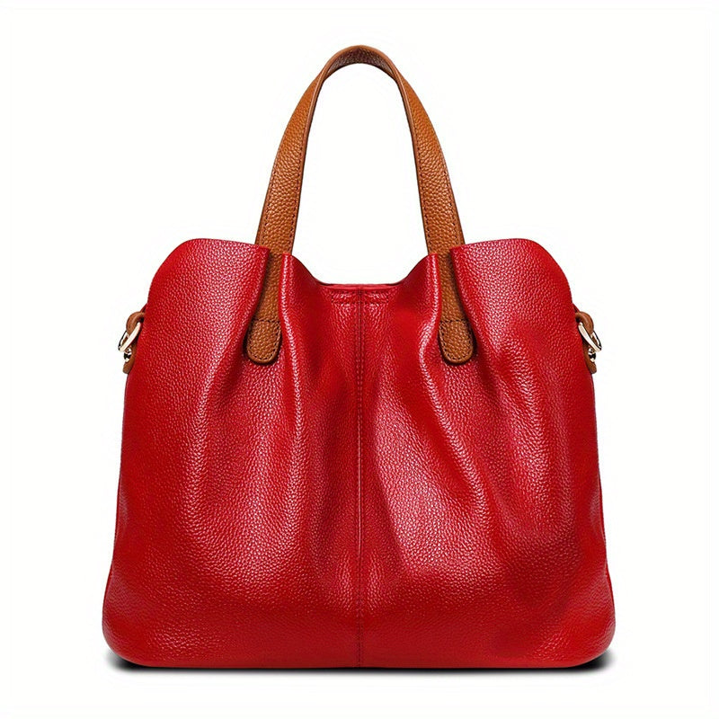 Women's Genuine Leather Tote Bag - Large Capacity, Adjustable Shoulder Strap