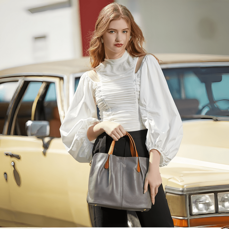 Women's Genuine Leather Tote Bag - Large Capacity, Adjustable Shoulder Strap
