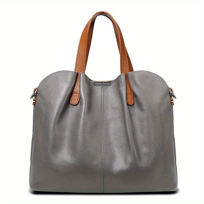 Women's Genuine Leather Tote Bag - Large Capacity, Adjustable Shoulder Strap