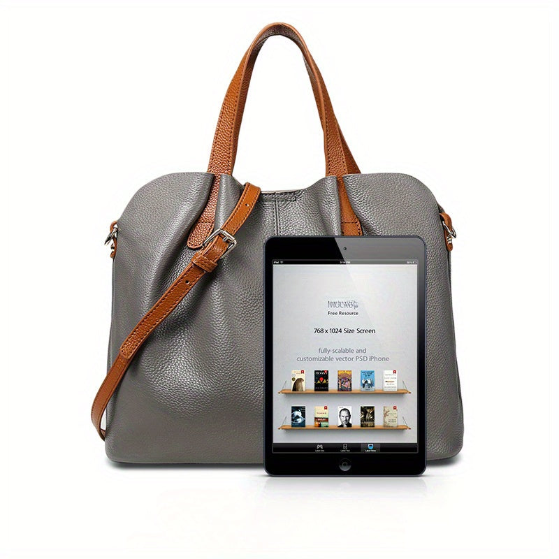 Women's Genuine Leather Tote Bag - Large Capacity, Adjustable Shoulder Strap