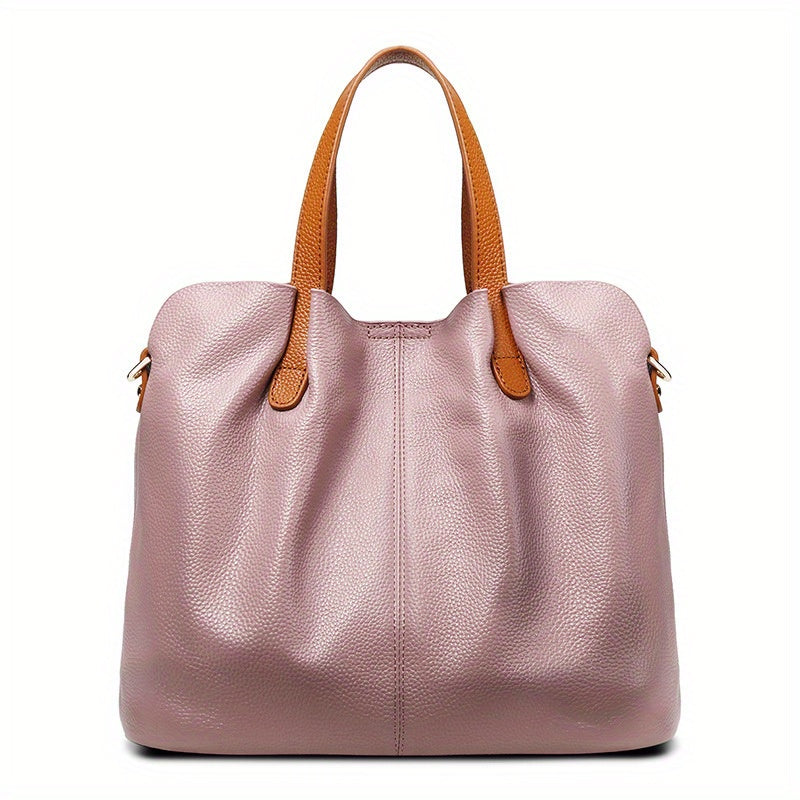 Women's Genuine Leather Tote Bag - Large Capacity, Adjustable Shoulder Strap