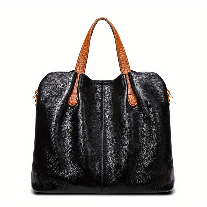 Women's Genuine Leather Tote Bag - Large Capacity, Adjustable Shoulder Strap