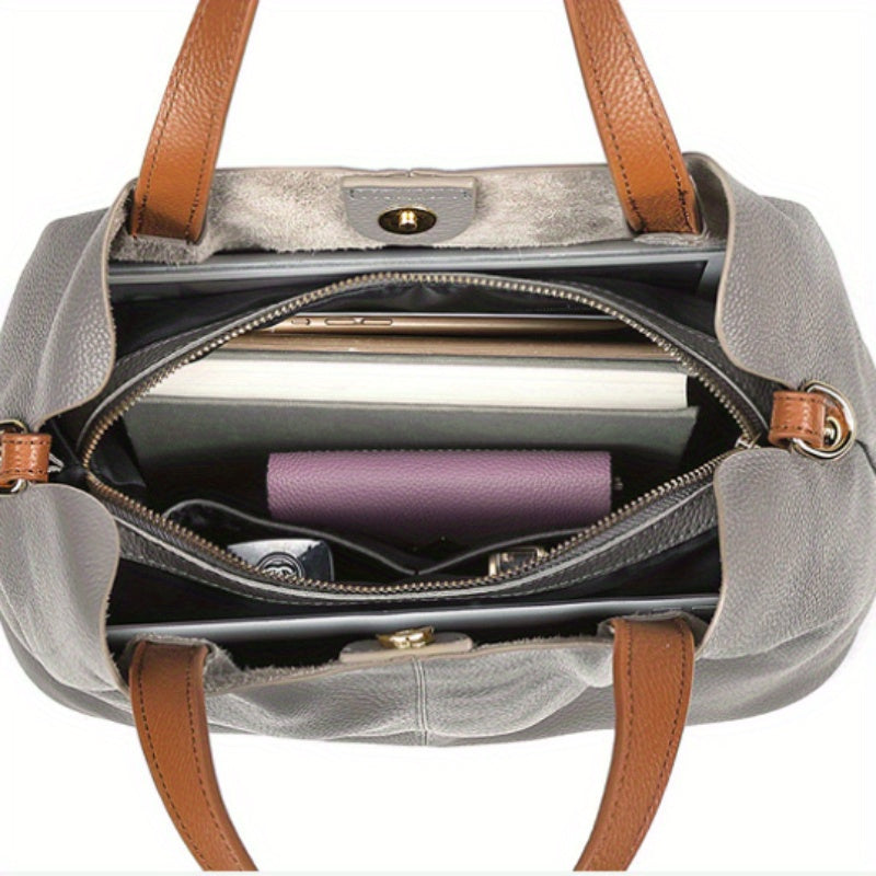 Women's Genuine Leather Tote Bag - Large Capacity, Adjustable Shoulder Strap