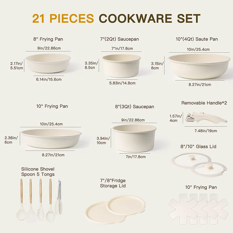 21 Piece Pots and Pans Set Non-Stick Astercook Ceramic Cookware