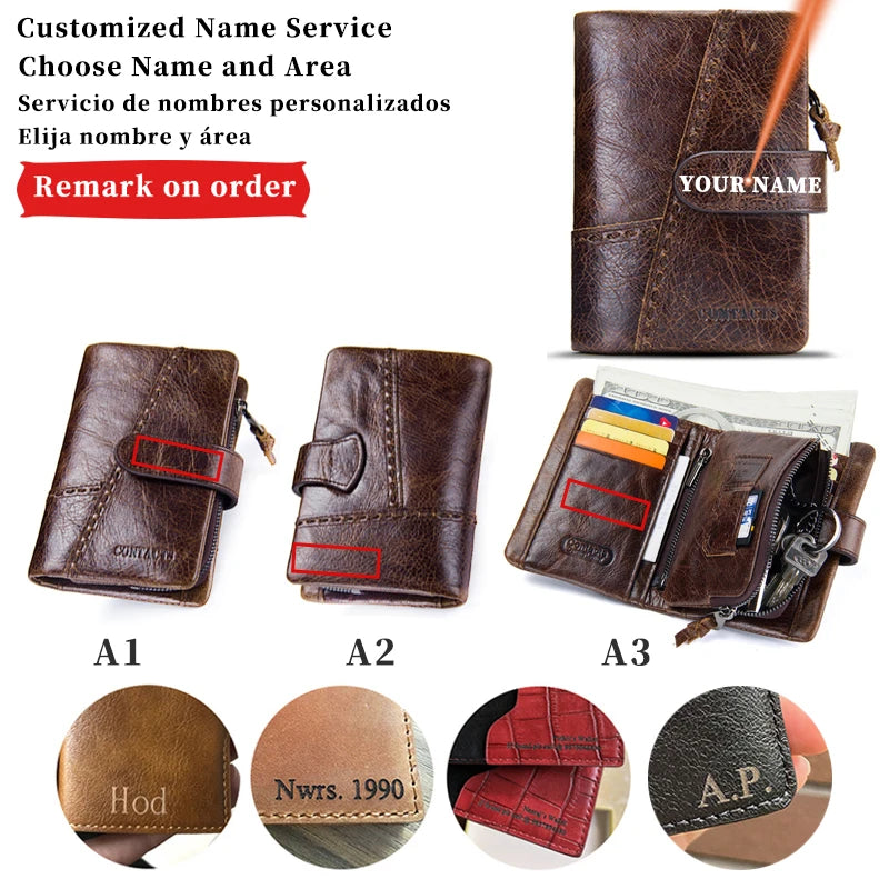 Card Holder Wallet Genuine Leather Men's Free Engraving