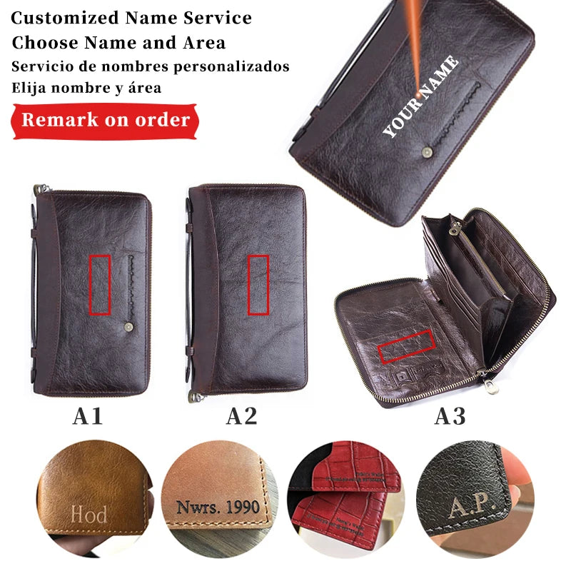 Custom Name Wallets Genuine Cowhide Leather Men Fashion