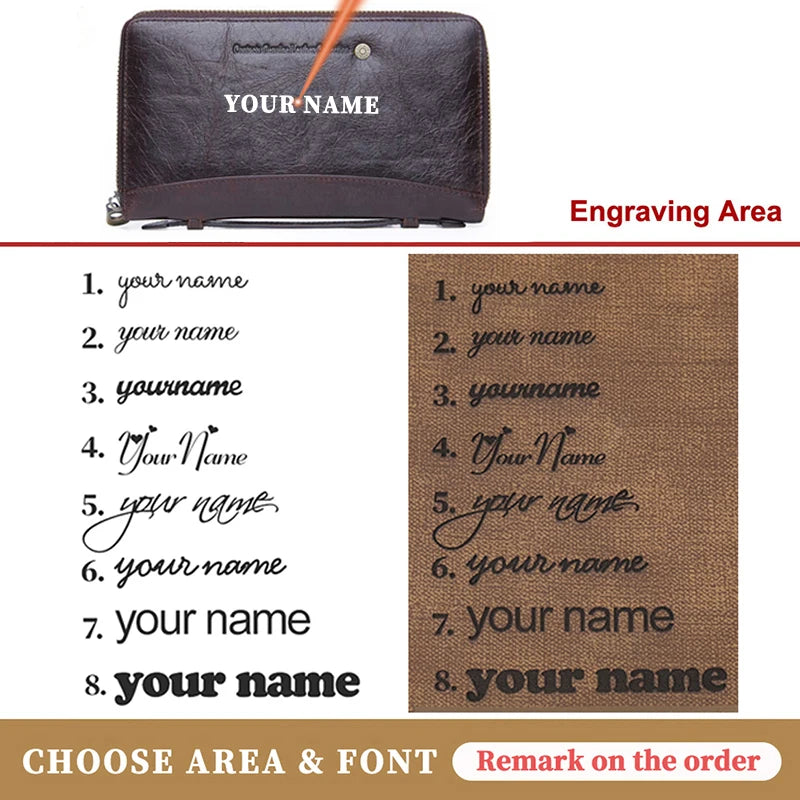 Custom Name Wallets Genuine Cowhide Leather Men Fashion