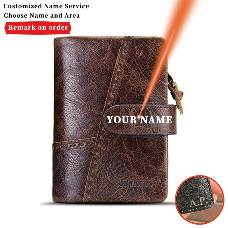 Card Holder Wallet Genuine Leather Men's Free Engraving