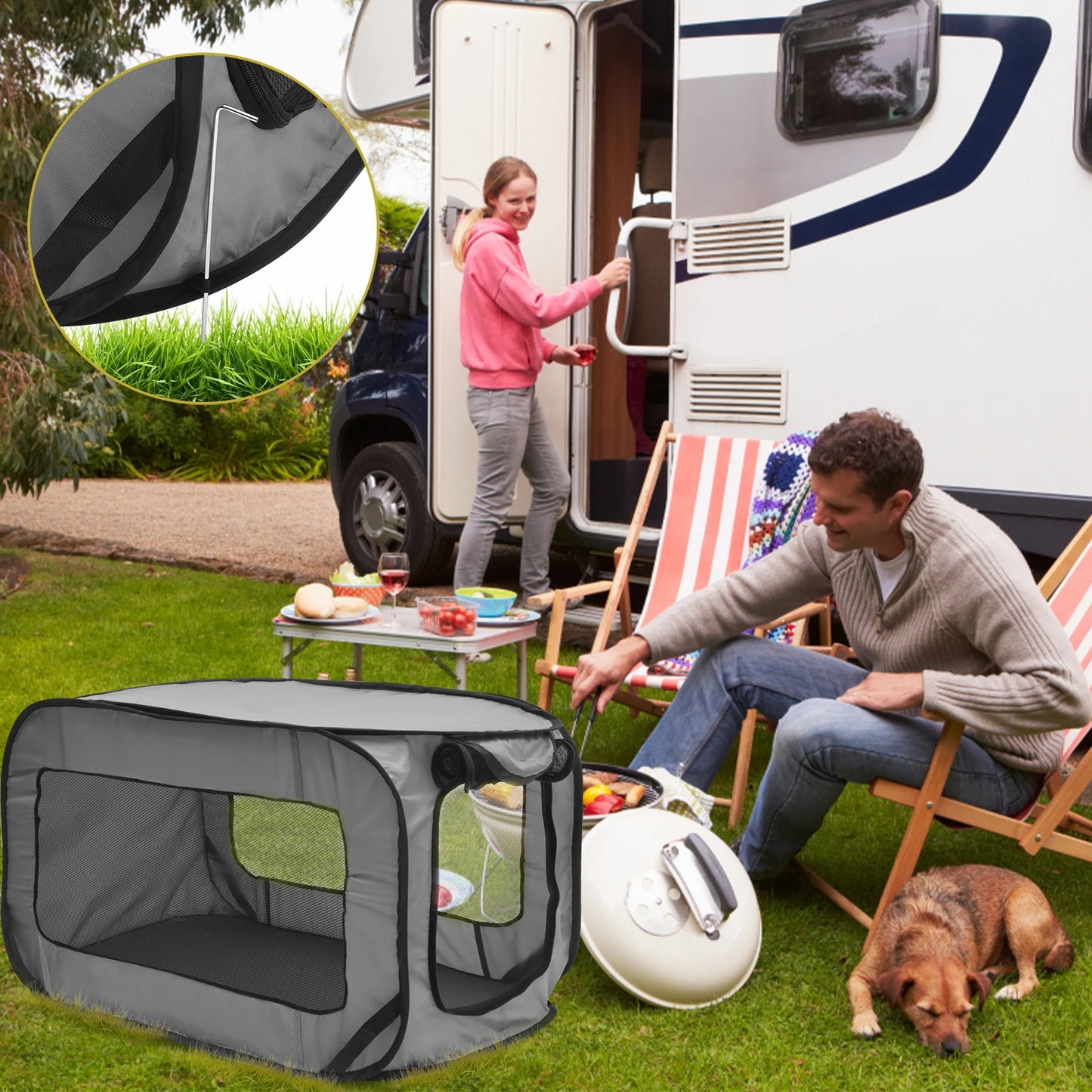 Foldable Portable Pop Up Dog Travel Crate With Zipper Mesh