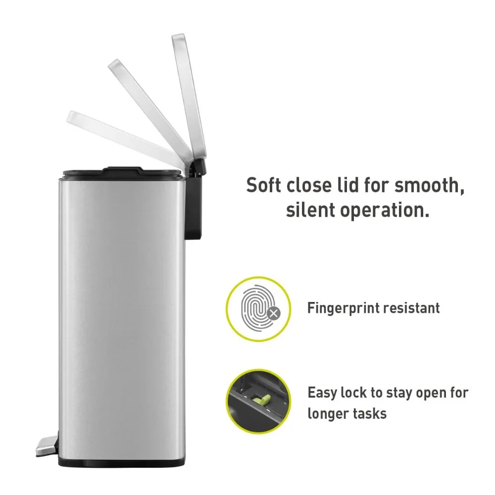 Madison Brushed Stainless Step Trash Can 50 Liter 13.2 Gallon