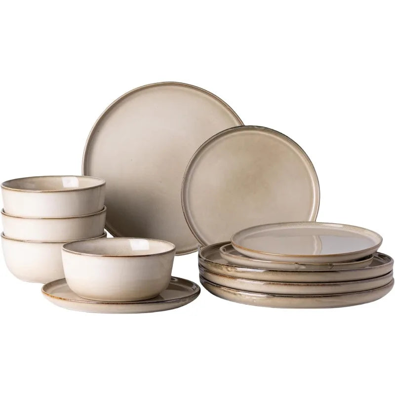 Ceramic Dinnerware Sets for 4, 12 Pieces Stoneware
