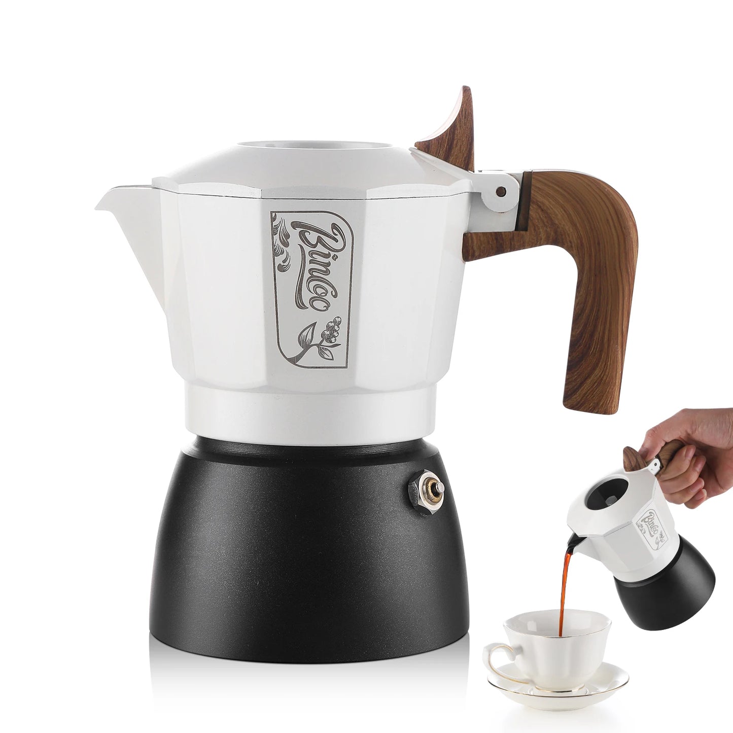 Stovetop Espresso Maker 2 Cups Mocha Coffee Pot for Gas or Electric Ceramic Aluminum