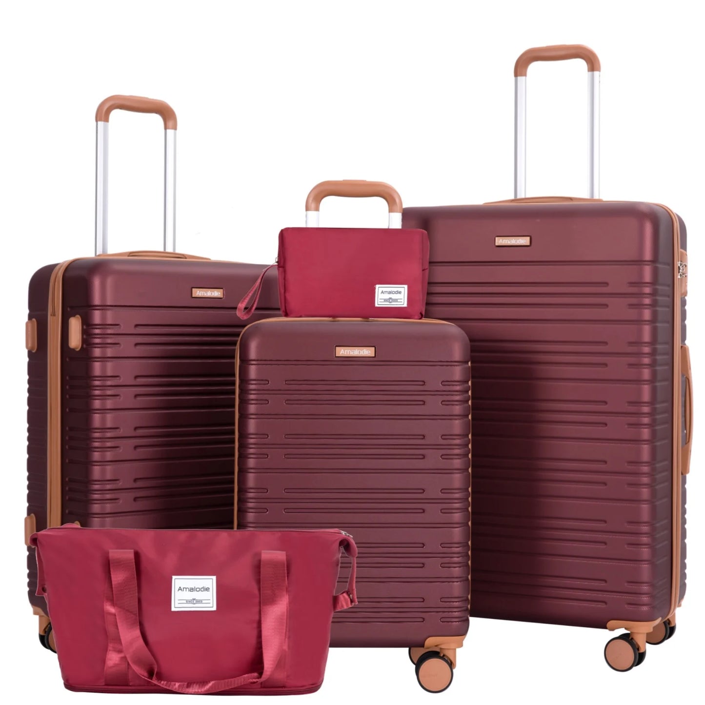 5 Piece Hardshell Luggage Set with Double Spinner Wheels Travel Duffel Bag and Toiletry Bag