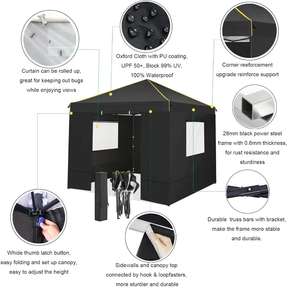 10x10 Pop Up Tent with 4 Side Walls & Mesh Windows