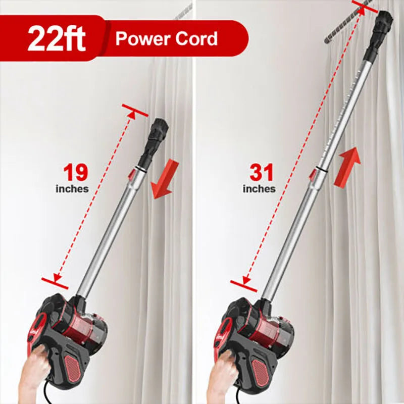 Corded Stick Handheld Vacuum Cleaner for Home Pet Hair on Hard Floors with HEPA Filter and Cyclone Dust Box