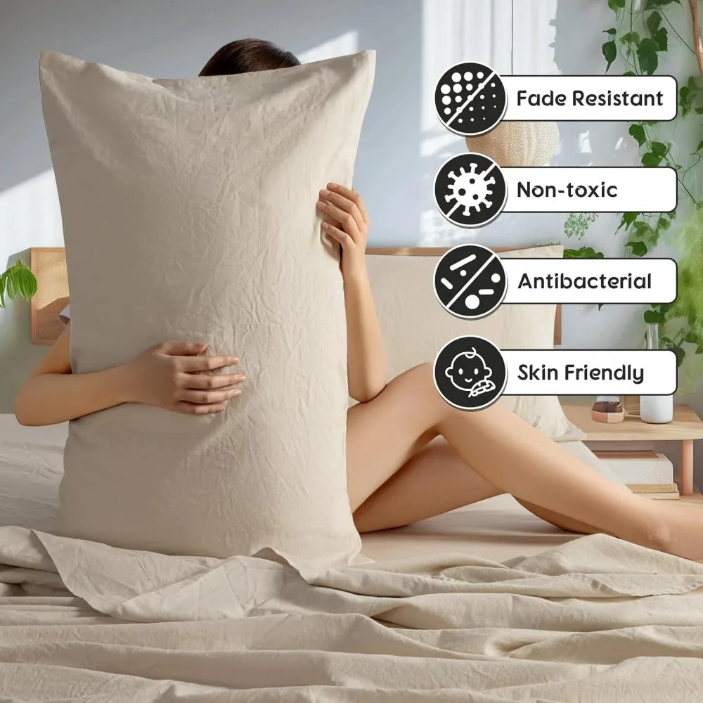 100% French Pure Linen Sheets, Breathable and Durable