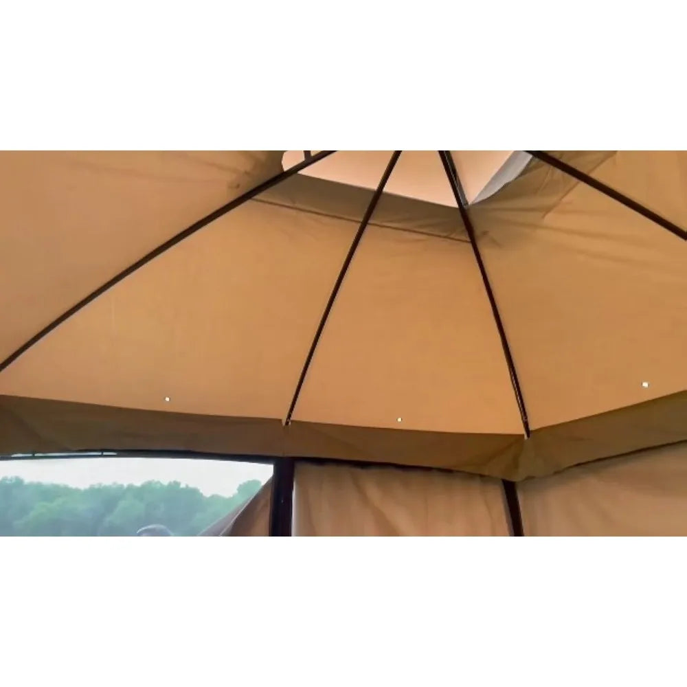 Patio Gazebo 11'x13' with LED Lights, Heavy Duty Outdoor Canopy Shelter with Stable Metal Frame, Double Roofs, Netting